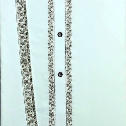 White Silver Stripe Zari Embroidery Suit Fabric
