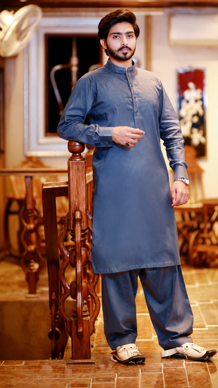 Slate Blue Men's Cotton Shalwar Kameez